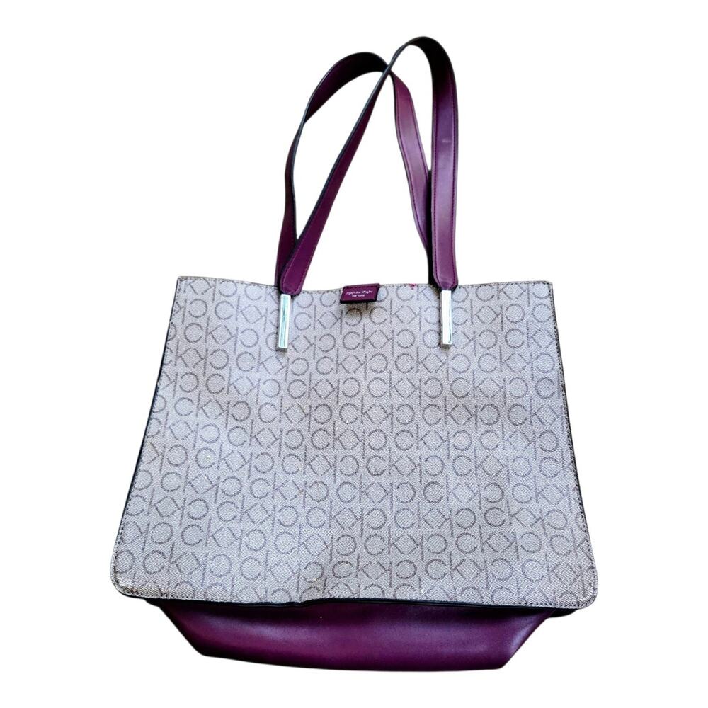 Calvin Klein Monogram Tote Bag Purple Plum Signature CK Logo Shoulder Handbag